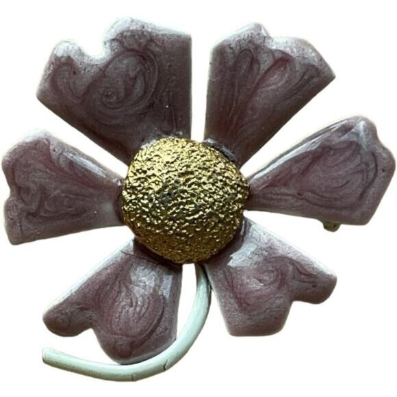 Vintage Purple & Gold Flower Brooch Pin With Textured Metal Center & Petal Desig - Picture 1 of 3